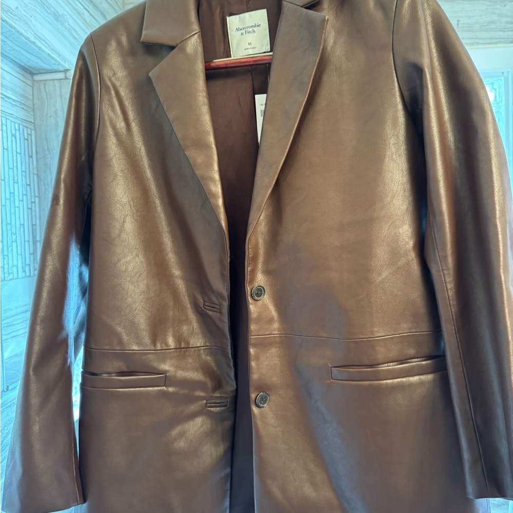 Brown Faux Leather Blazer
